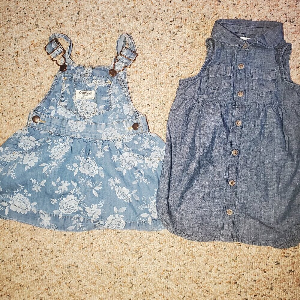 Baby Girls 18-24 month Dress lot Old Navy Shirt Dress and Oshkosh Vest bak
